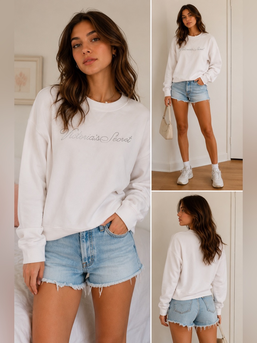 Vintage 2008 Victoria's Secret Rhinestone Logo Sweatshirt White‎ Y2K Women's